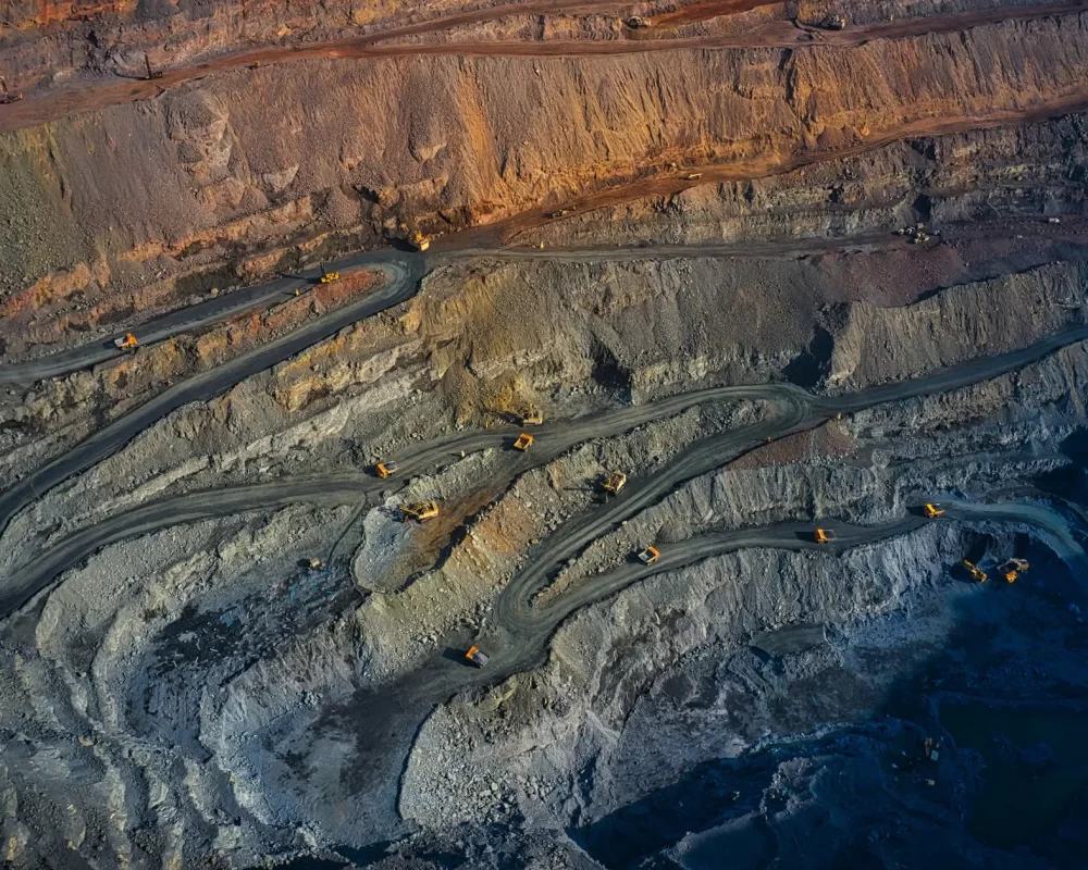 Aerial view of southern mining factory, mine quarry in Ukraine